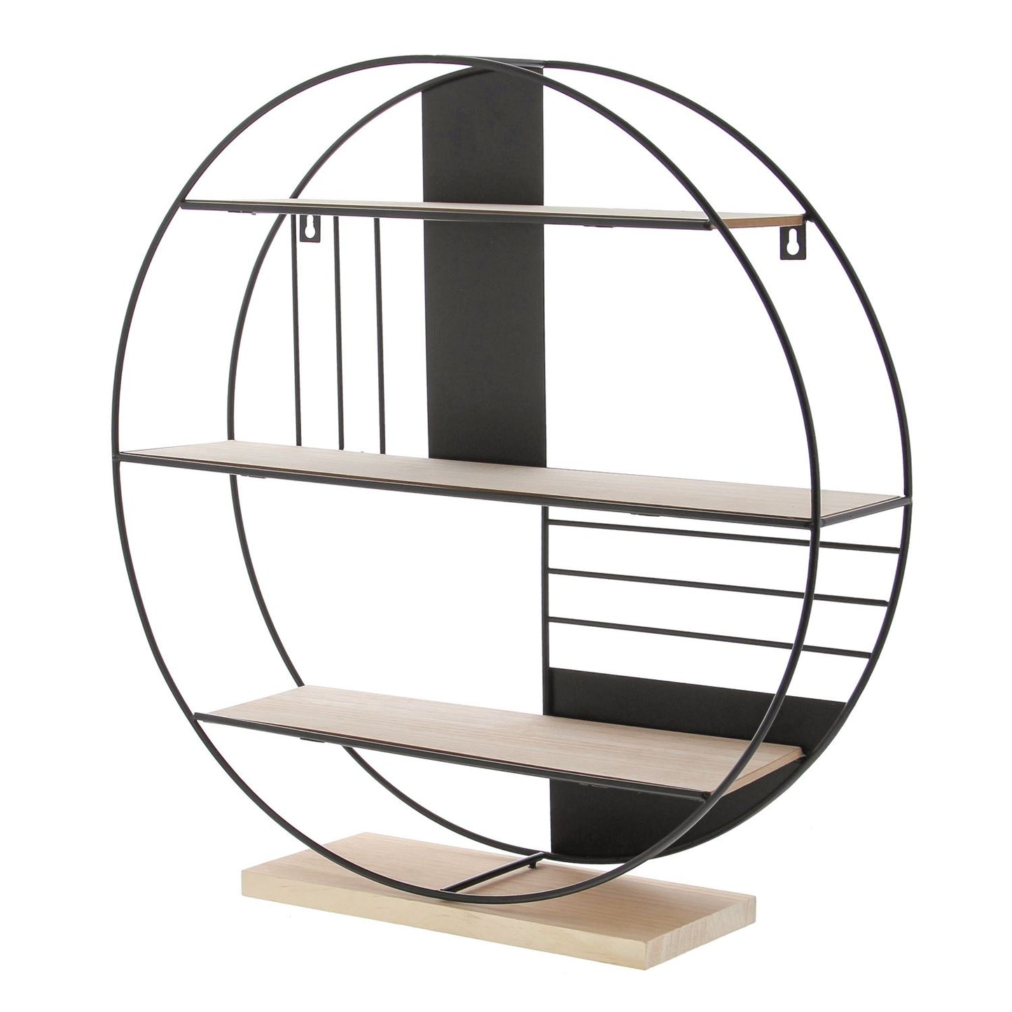 3-trap rond in zwart metaal en naturel hout op voet