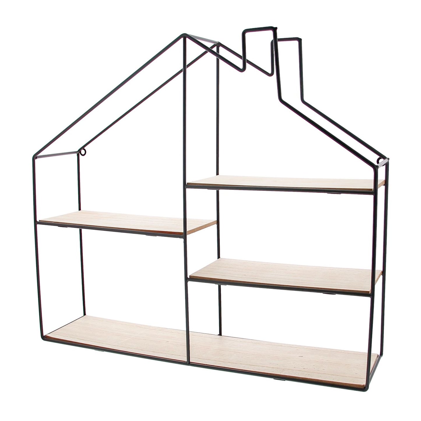 4-traps huis in zwart metaal en naturel hout