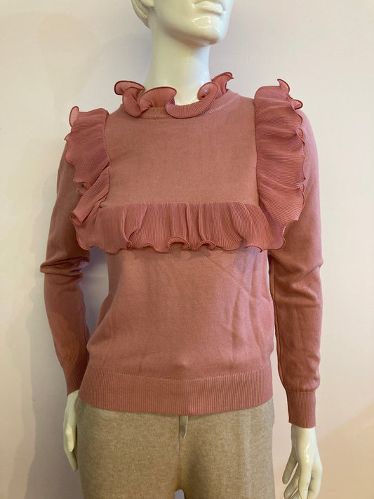 Fuchsia sweater with frill on the front and back