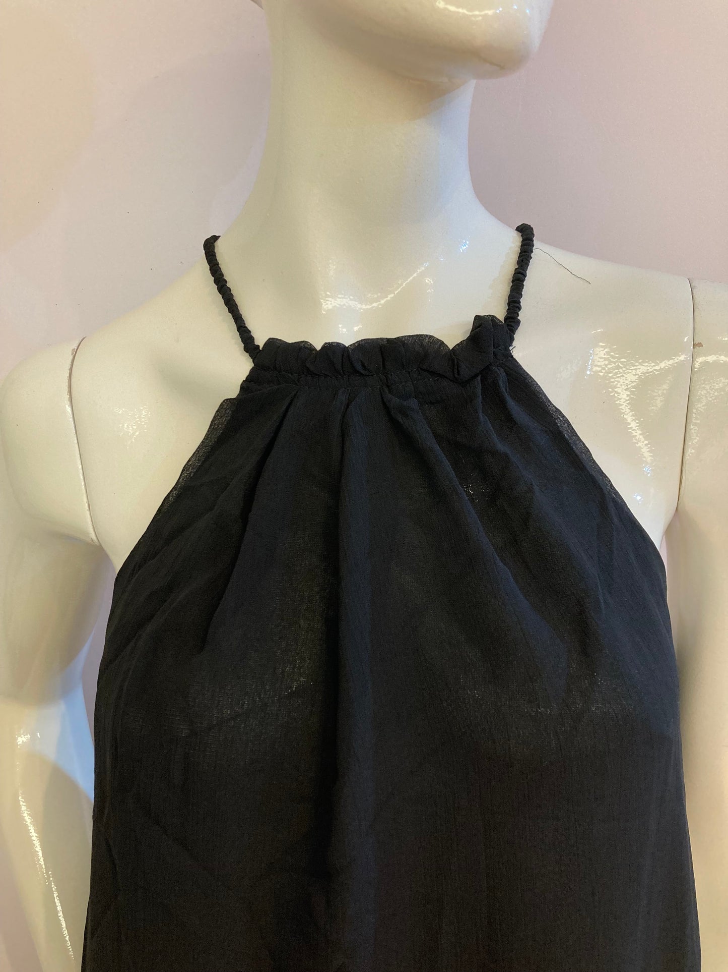 Black sleeveless dress thin straps with wavy bottom and lining