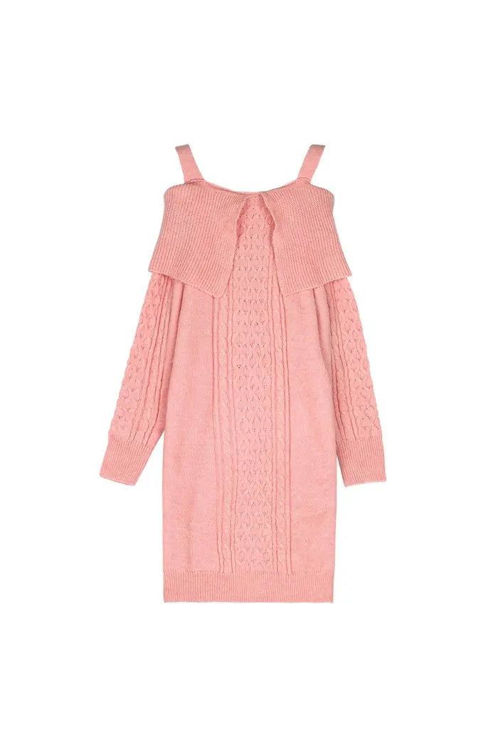 Cable knit sweater dress roze