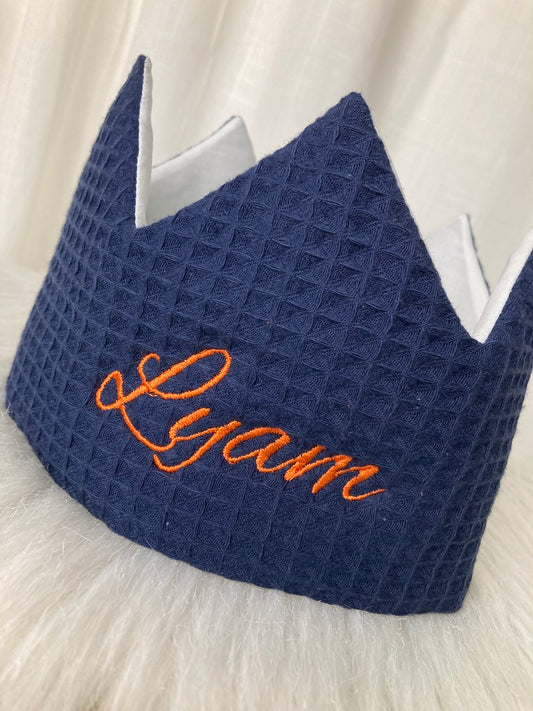 Warm wafel verjaardagskroon met naam | Gepersonaliseerde | Deep Navy