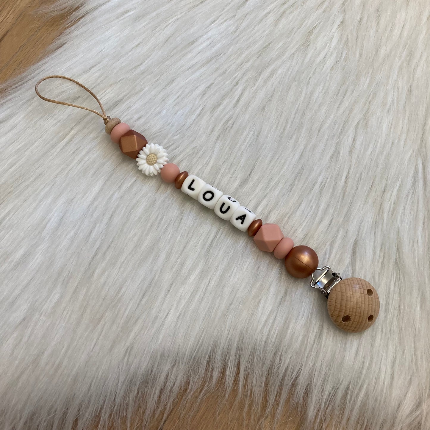 Speenkoord oud roze tinten met daisy bloempje