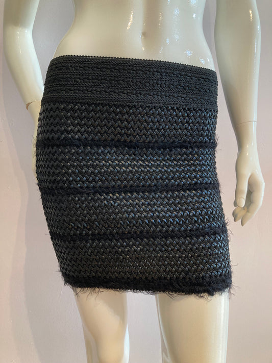 Black braided faux leather mini skirt