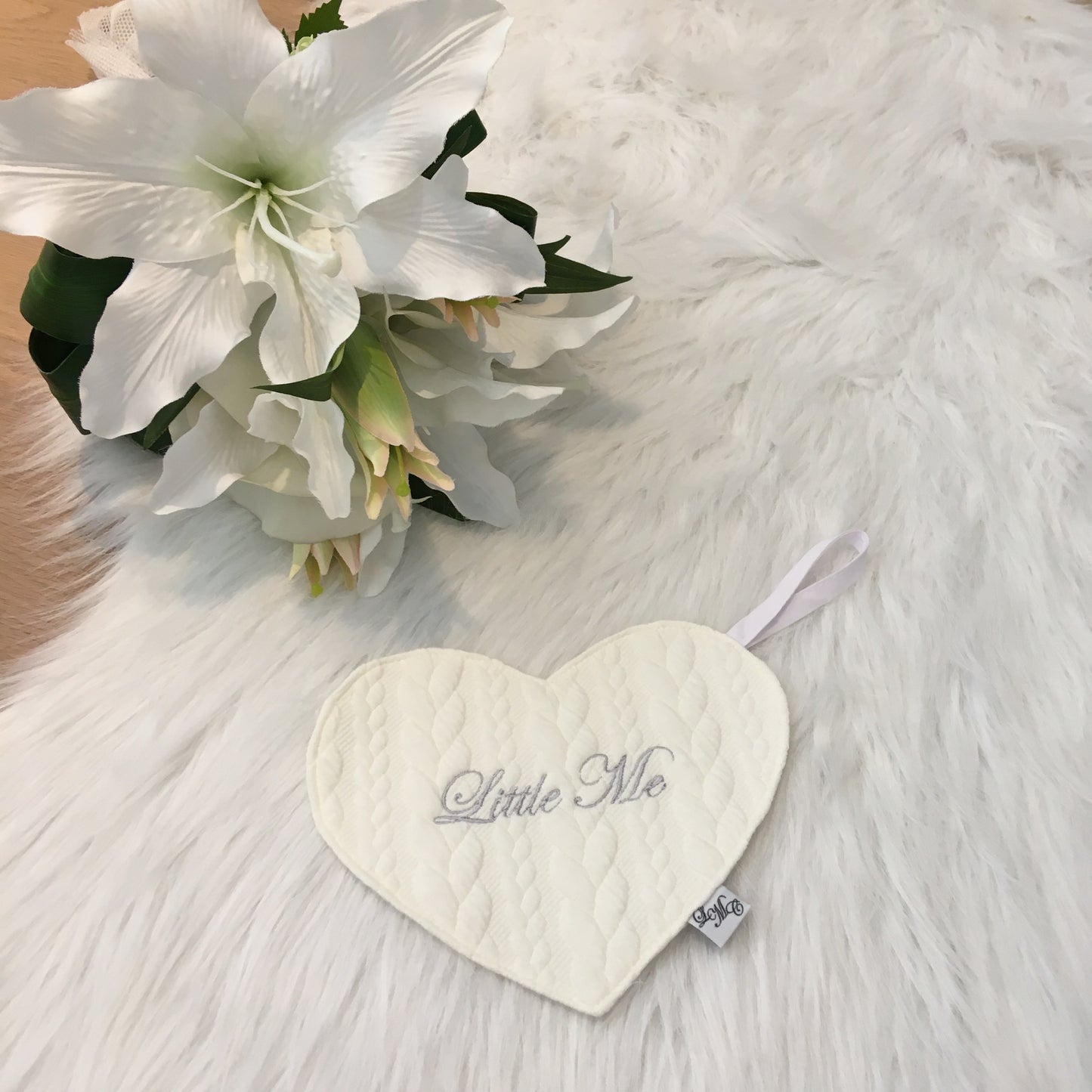 Speendoek hart jacquard kable ecru