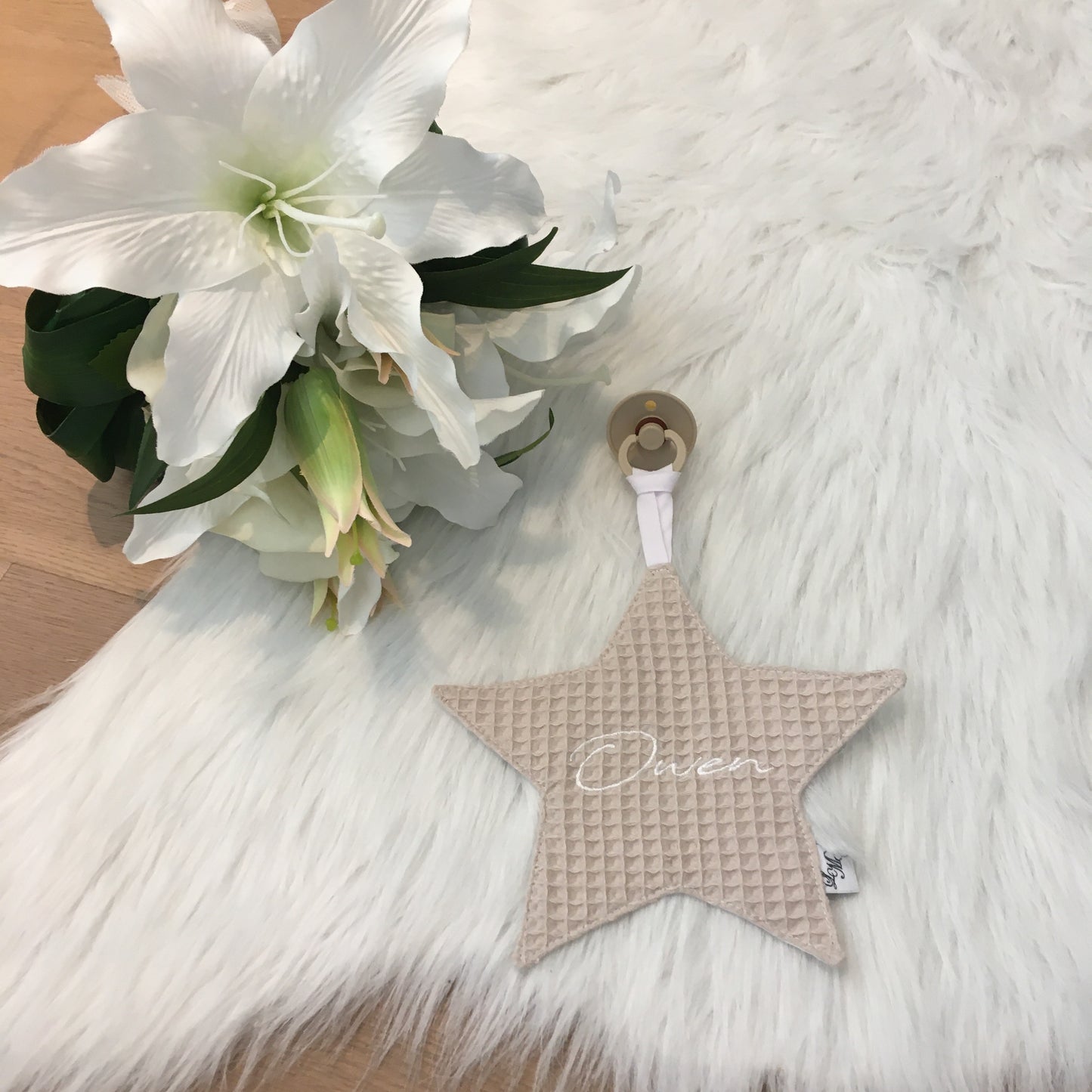 Speendoek ster wafel beige