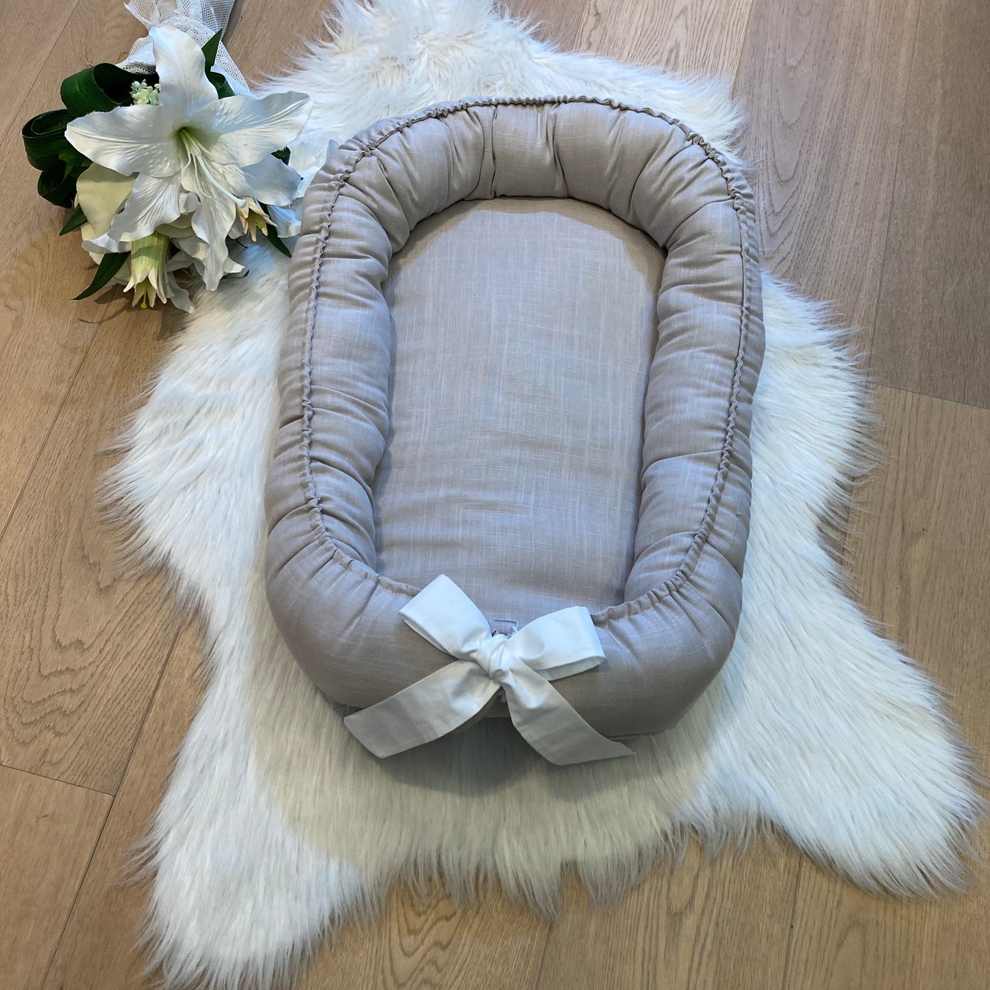 Babynestje Linnen lichtgrijs