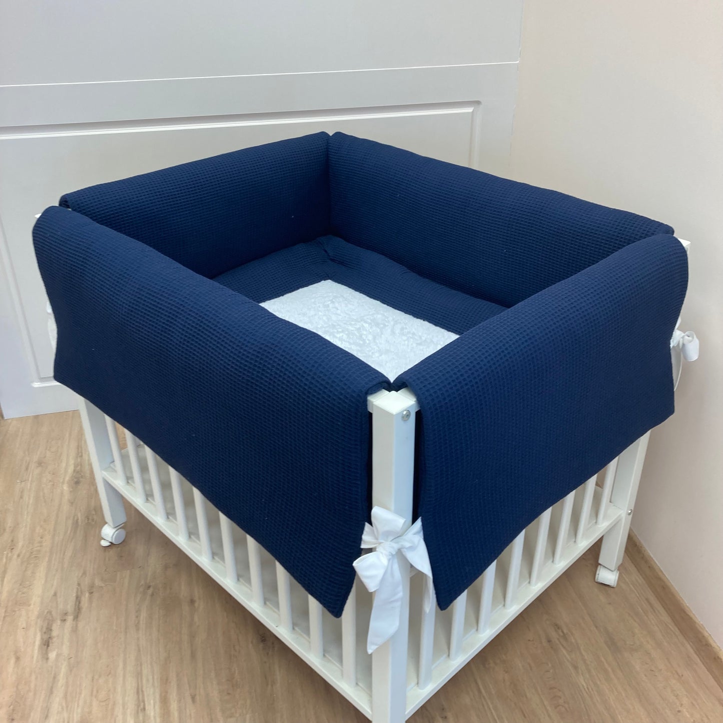 Parkinlegger wafel navy /badstof wit