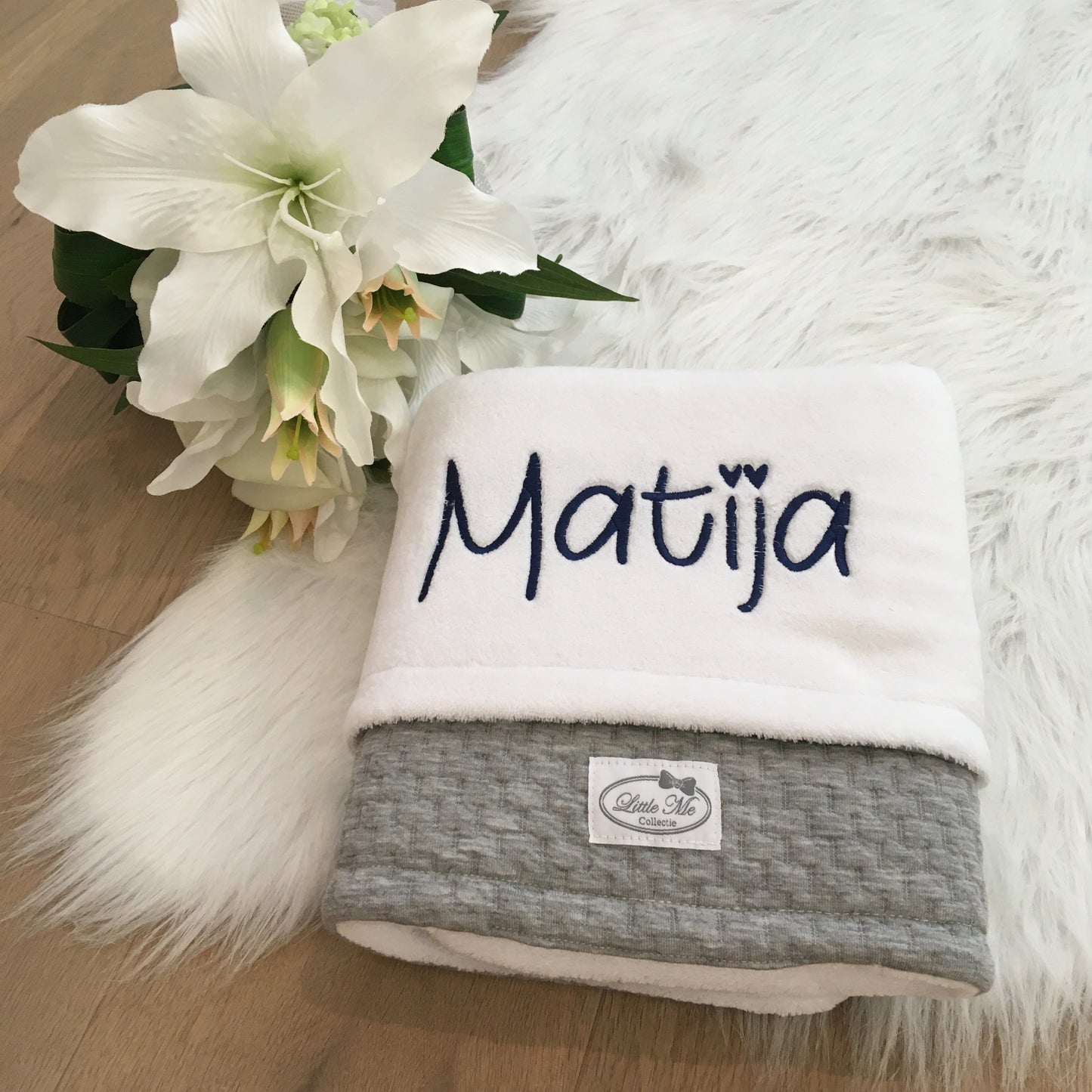 Winterdeken baksteen grijs witte fleece (75x100cm)