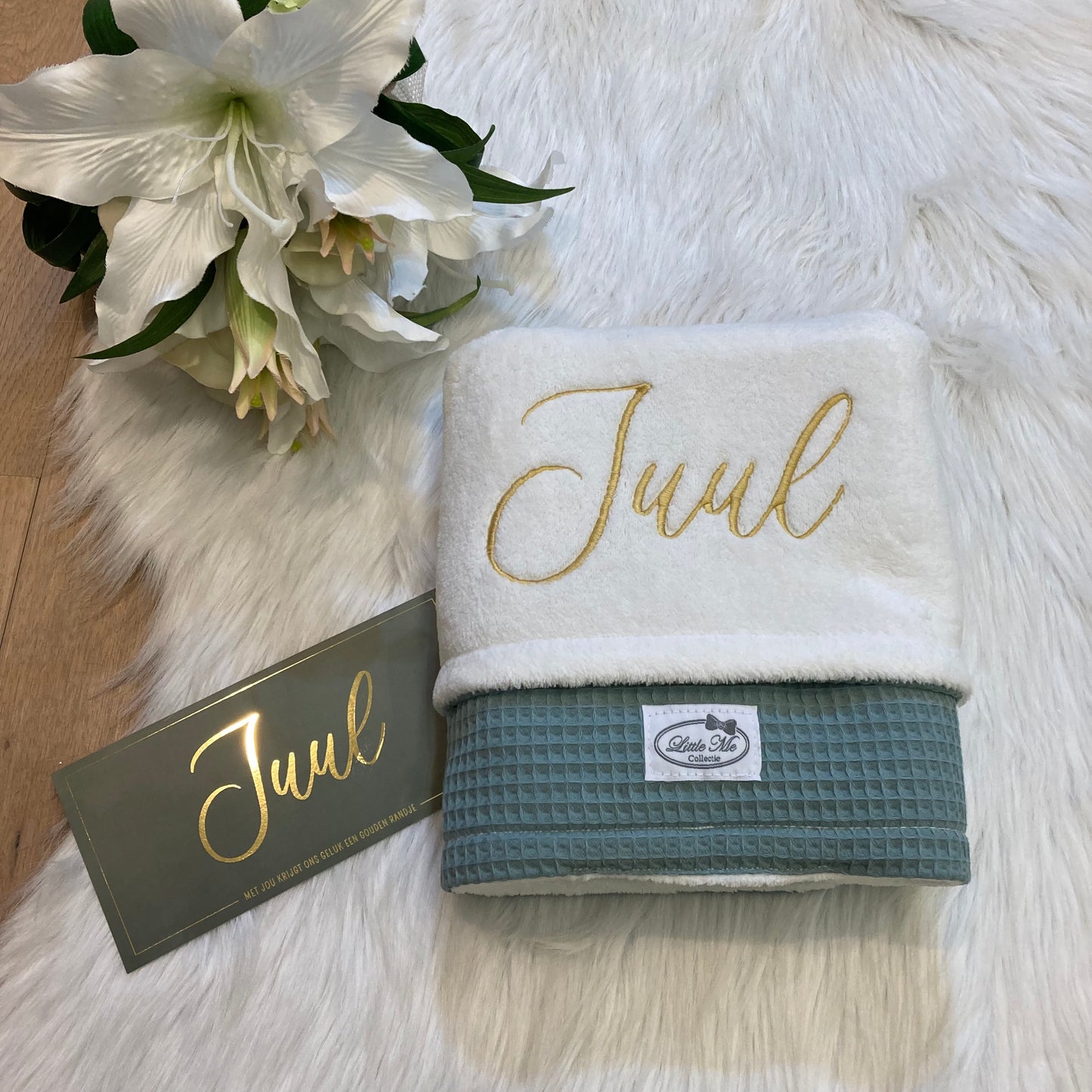 Winterdeken warm wafel zeegroen/ecru