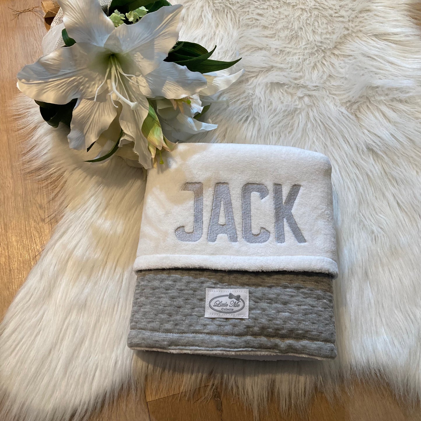 Winterdeken baksteen grijs witte fleece (75x100cm)