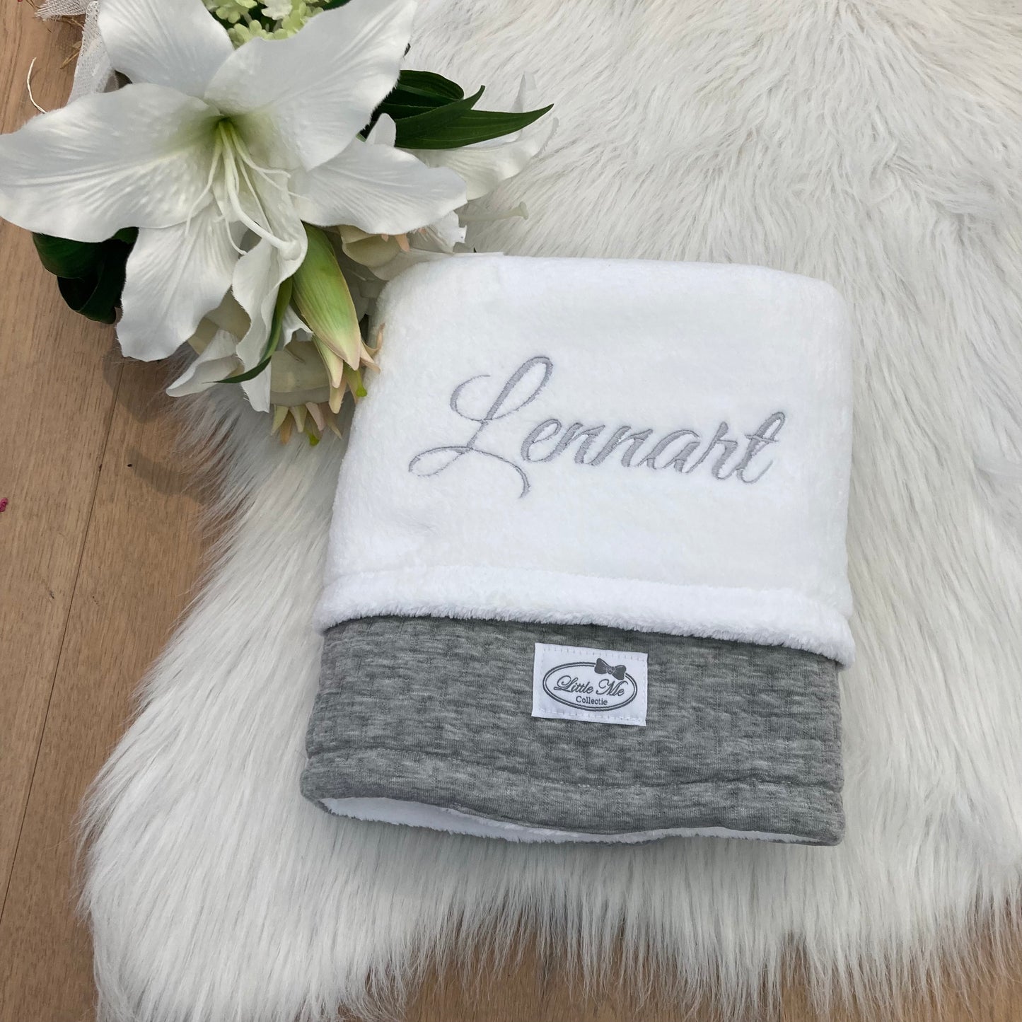 Winterdeken baksteen grijs witte fleece (75x100cm)