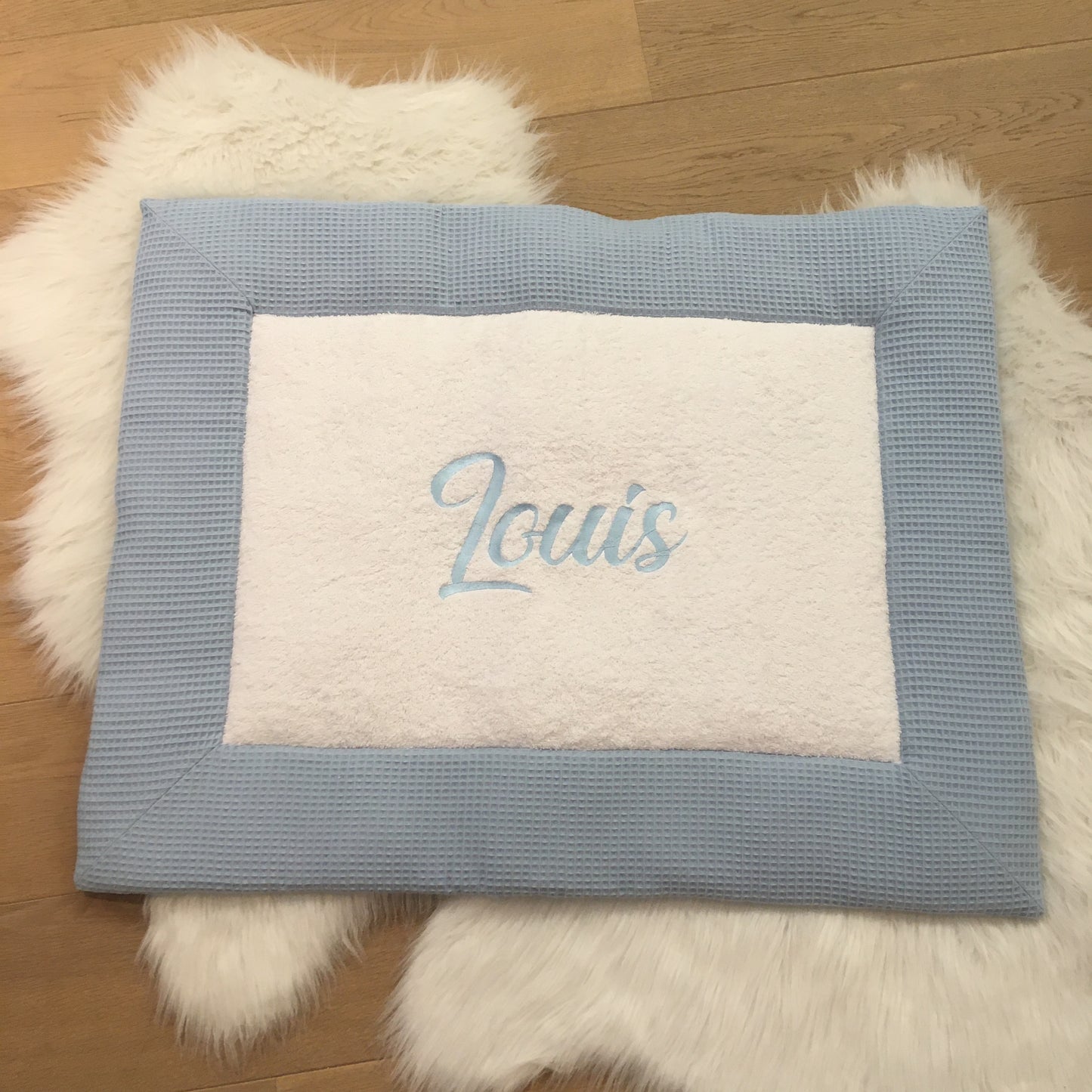 Parkinlegger wafel lichtblauw / badstof wit