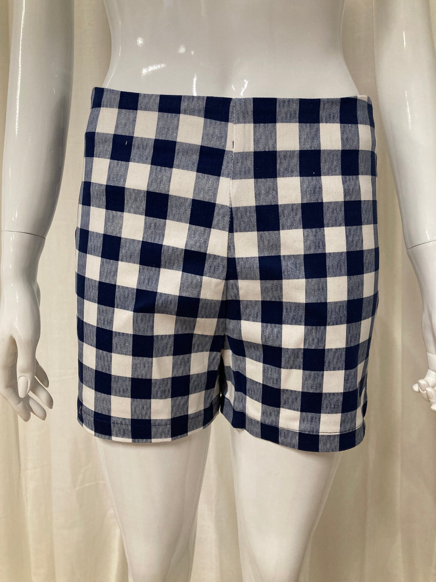 Short high waste Vichy marine blauw