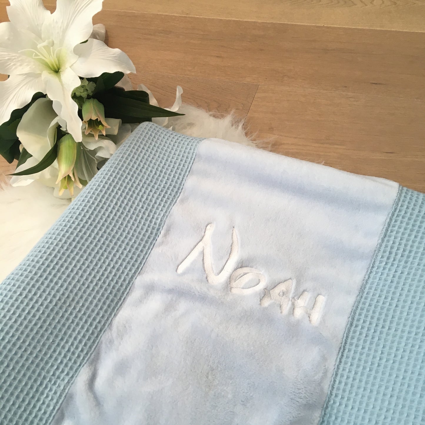 Hoes verzorgingskussen wafel lichtblauw /fleece lichtblauw