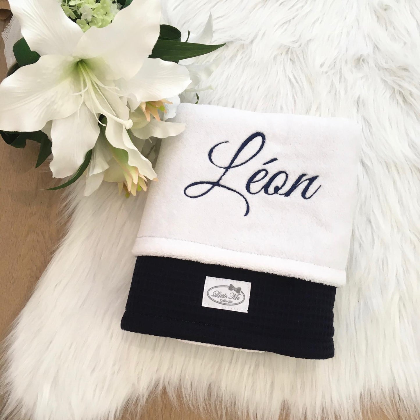 Winterdeken waffel Navy witte fleece 75x100cm