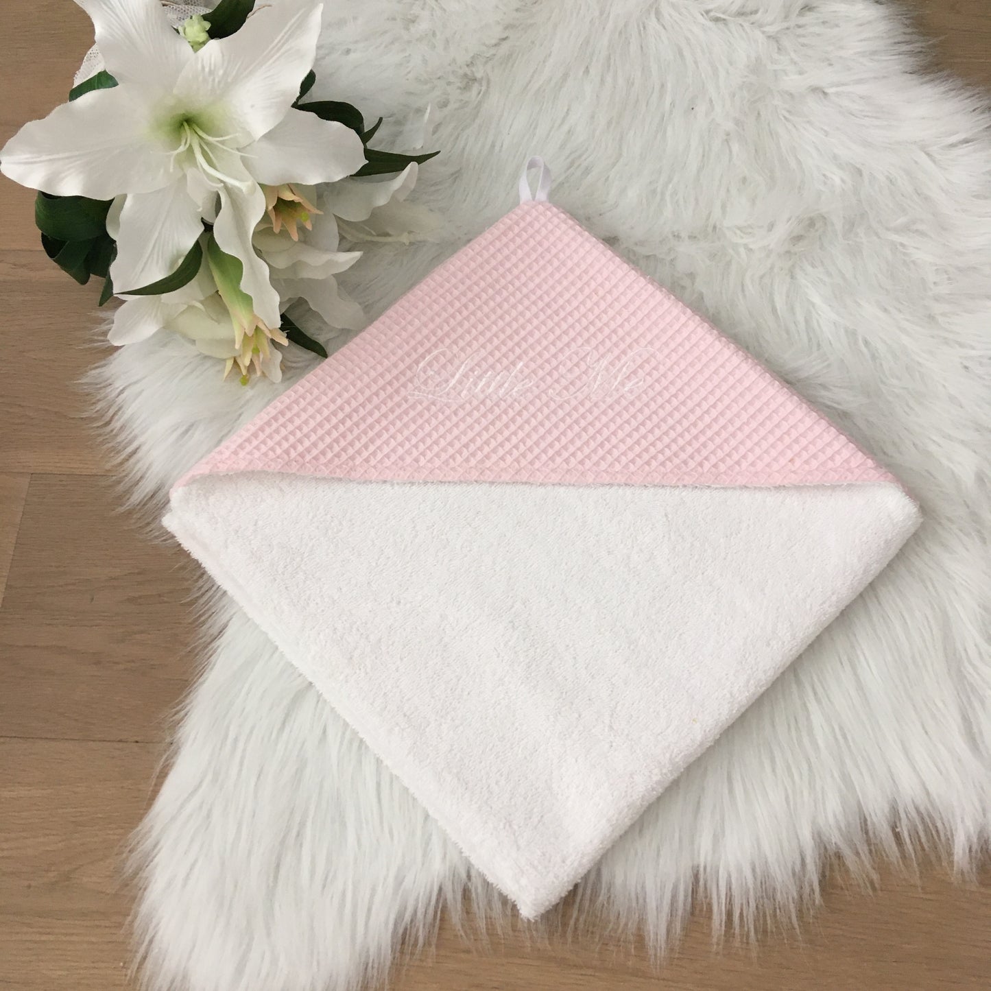 Babycape Wafel lichtroze/wit