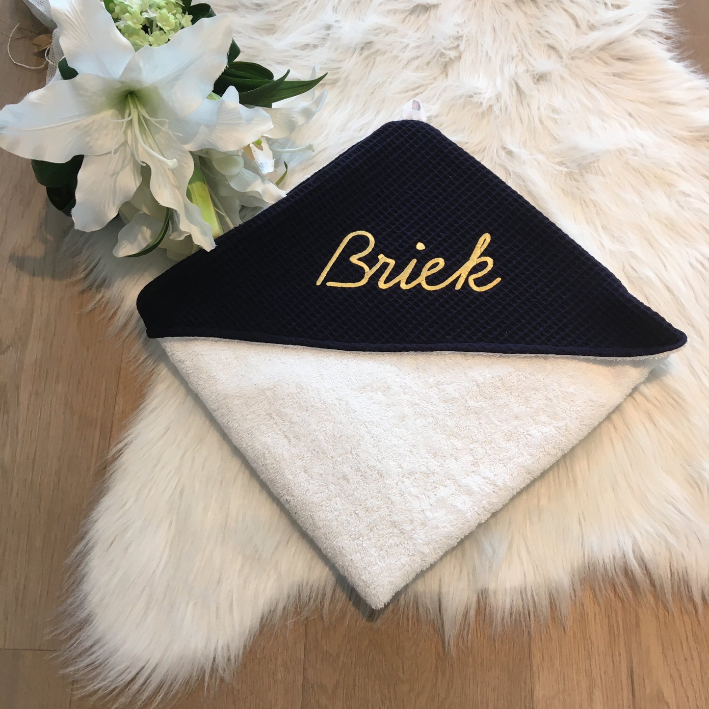 Babycape Wafel marineblauw/wit