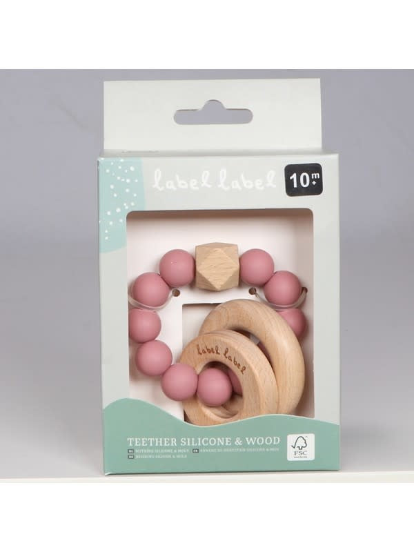 Label Label - Teether Silicone & Wood - Beads - Pink