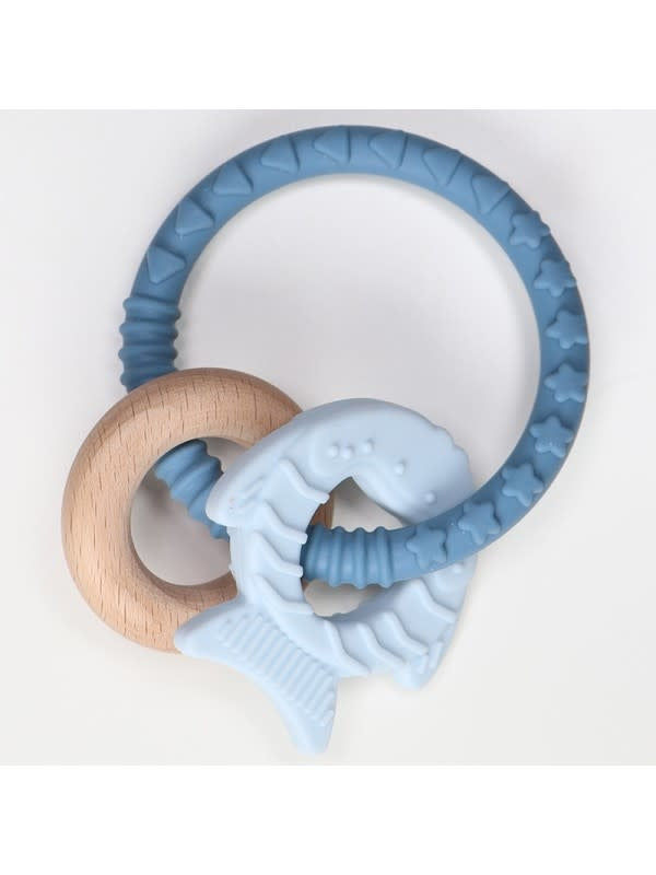 Label Label - Teether Silicone Wood - Fish - Blue