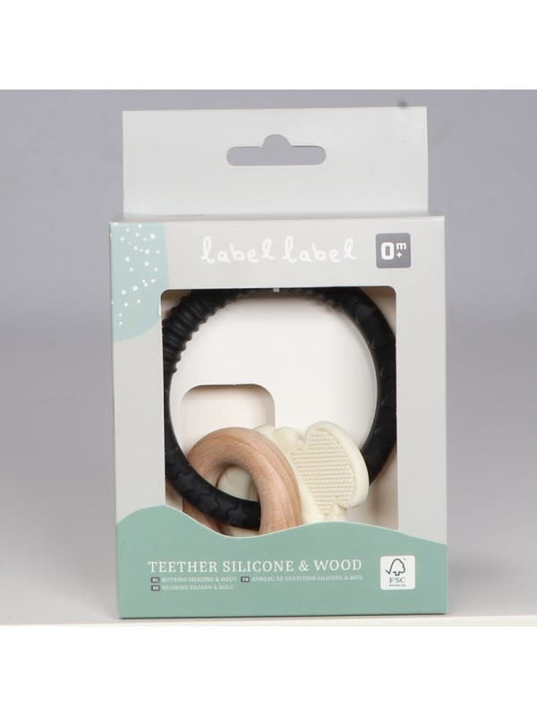Label Label - Teether Silicone Wood - Key - Black & White