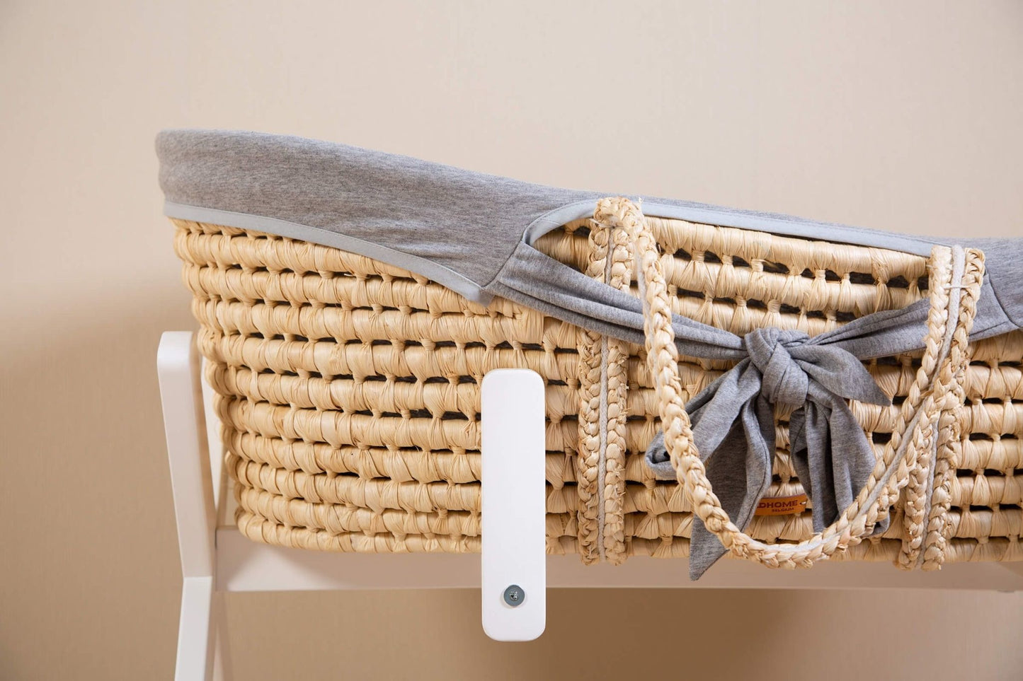 Moses Mand + Handvaten + Matras - Zacht Maïsschil - Naturel + Jersey Bekleding Grijs