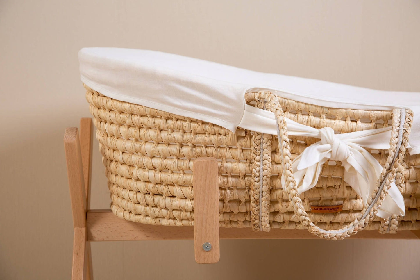 Moses Mand + Handvaten + Matras - Zacht Maïsschil - Naturel + Jersey Bekleding Ecru