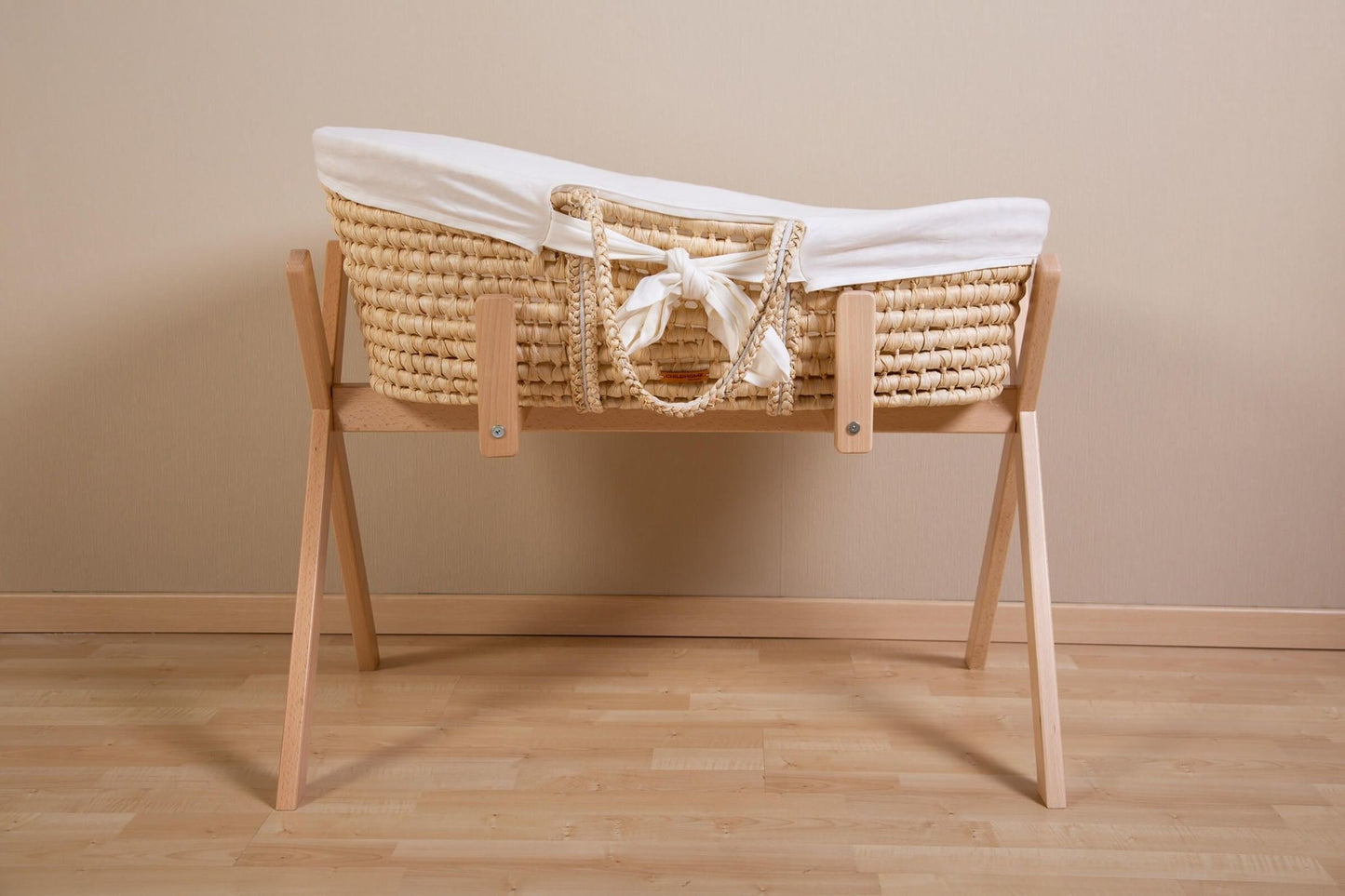 Moses Mand + Handvaten + Matras - Zacht Maïsschil - Naturel + Jersey Bekleding Ecru
