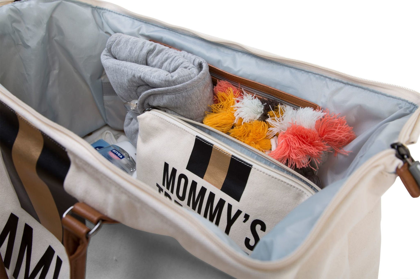 Mommy Bag Verzorgingstas - Ecru Strepen Zwart/Goud