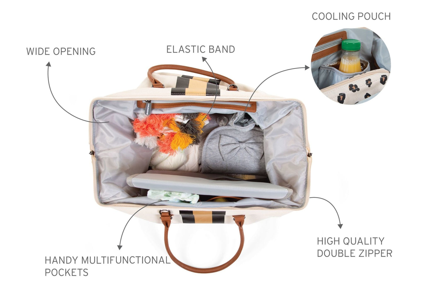 Mommy Bag Verzorgingstas - Ecru Strepen Zwart/Goud