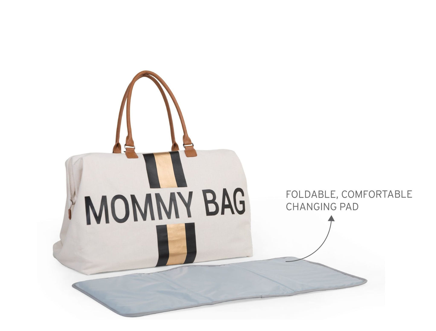 Mommy Bag Verzorgingstas - Ecru Strepen Zwart/Goud