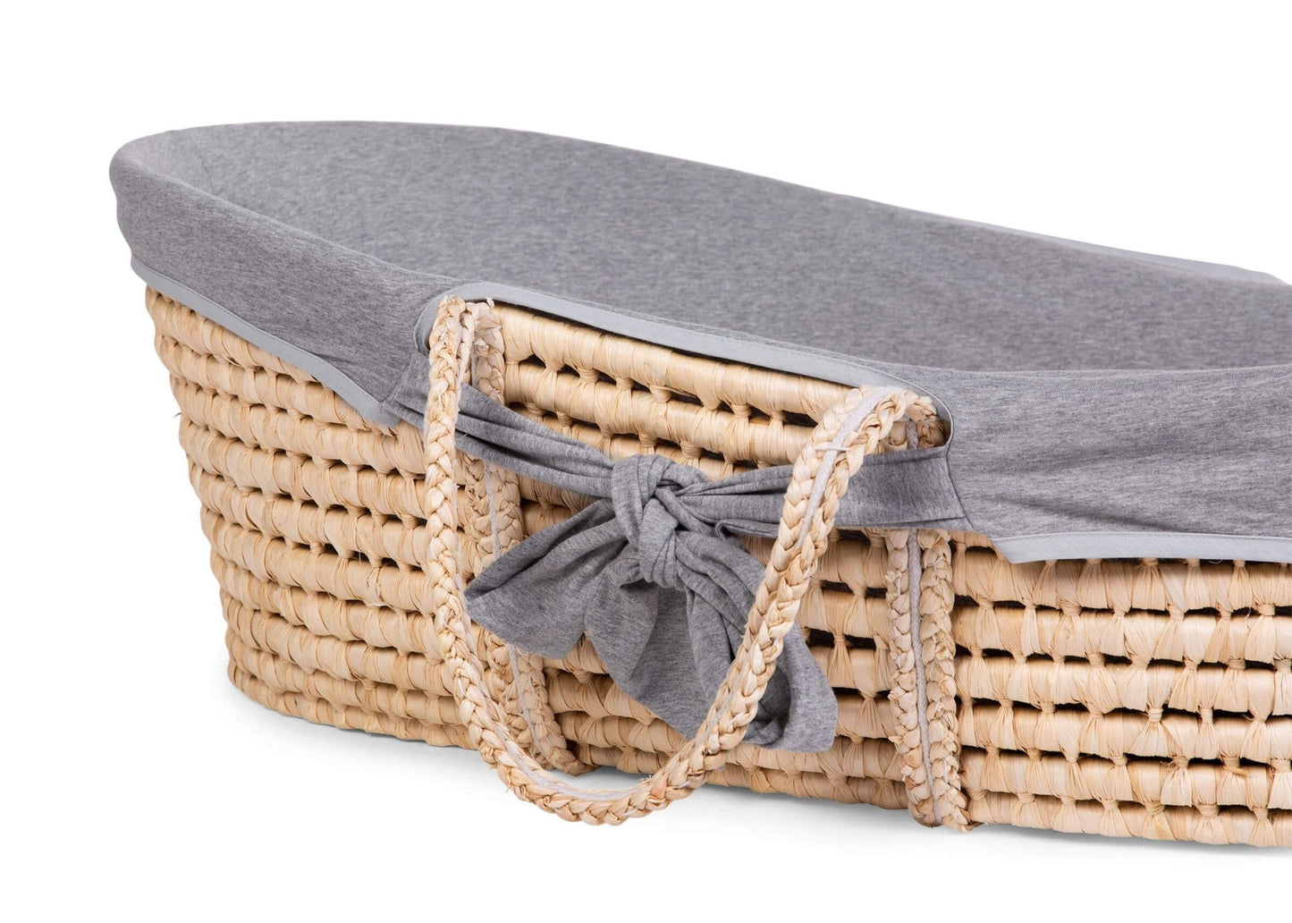 Moses Mand + Handvaten + Matras - Zacht Maïsschil - Naturel + Jersey Bekleding Grijs