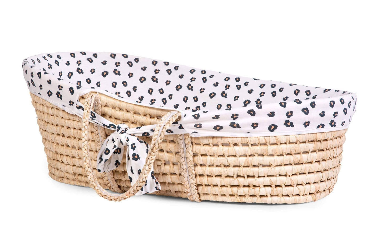 Moses Mand + Handvaten + Matras - Zacht Maïsschil - Naturel + Jersey Bekleding Leopard