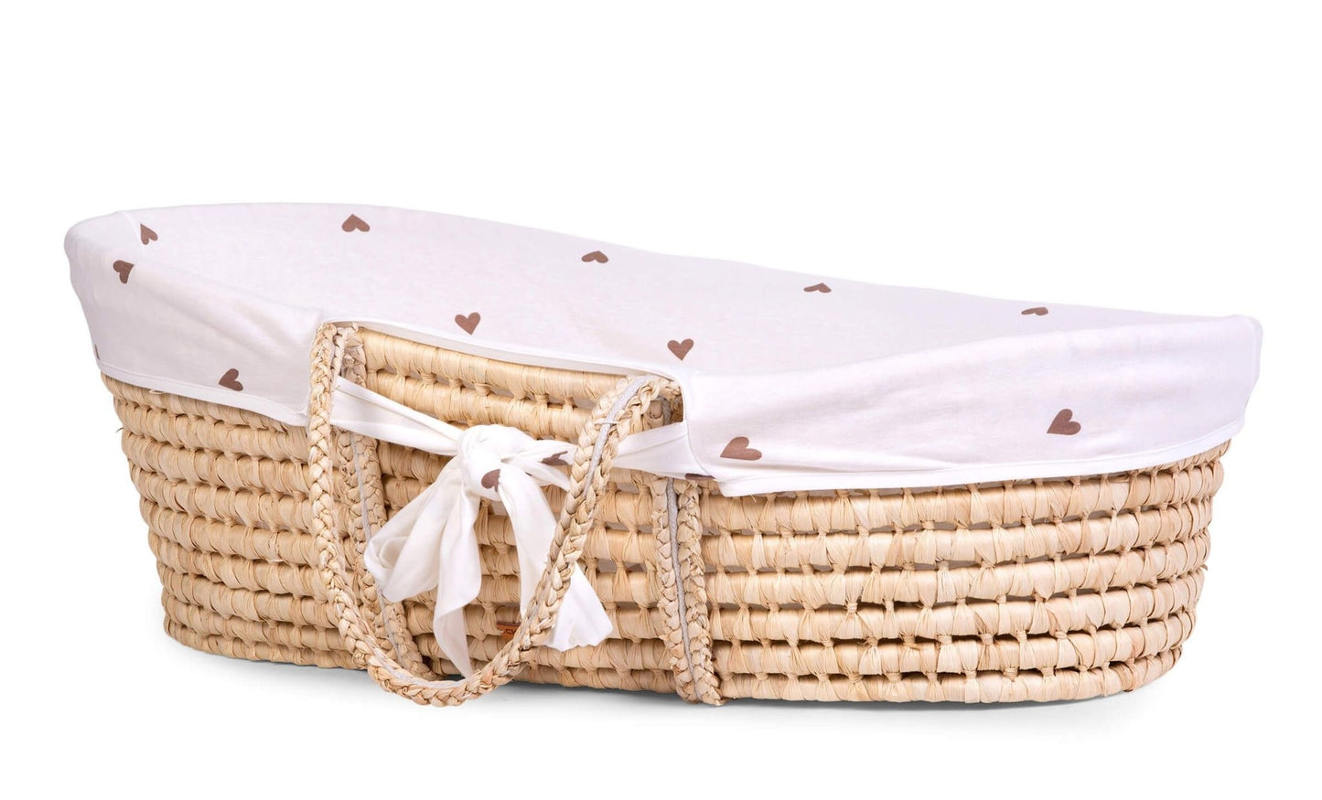 Moses Mand + Handvaten + Matras - Zacht Maïsschil - Naturel + Jersey Bekleding Hearts