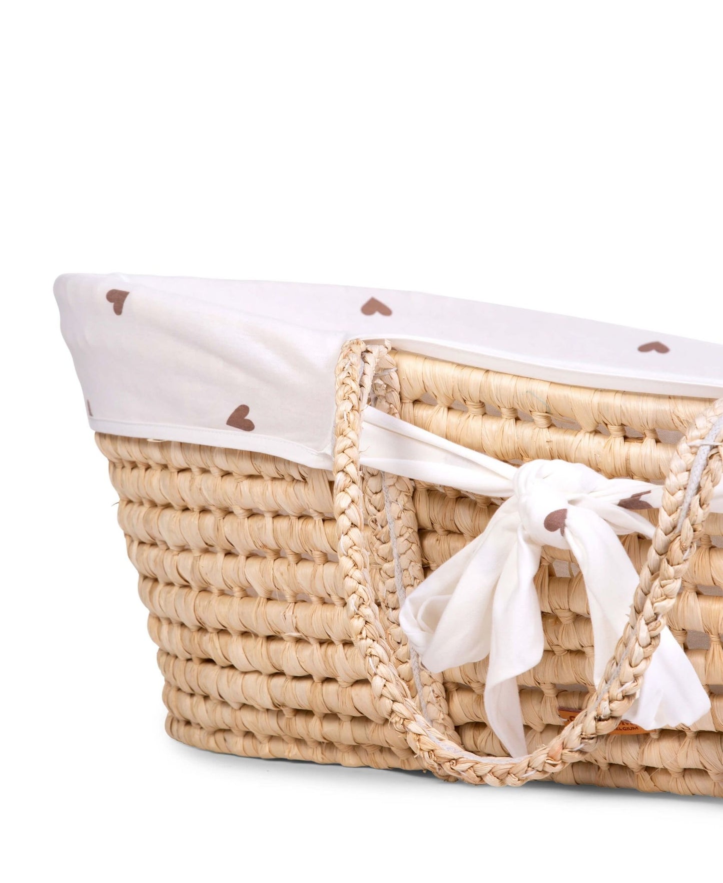 Moses Mand + Handvaten + Matras - Zacht Maïsschil - Naturel + Jersey Bekleding Hearts