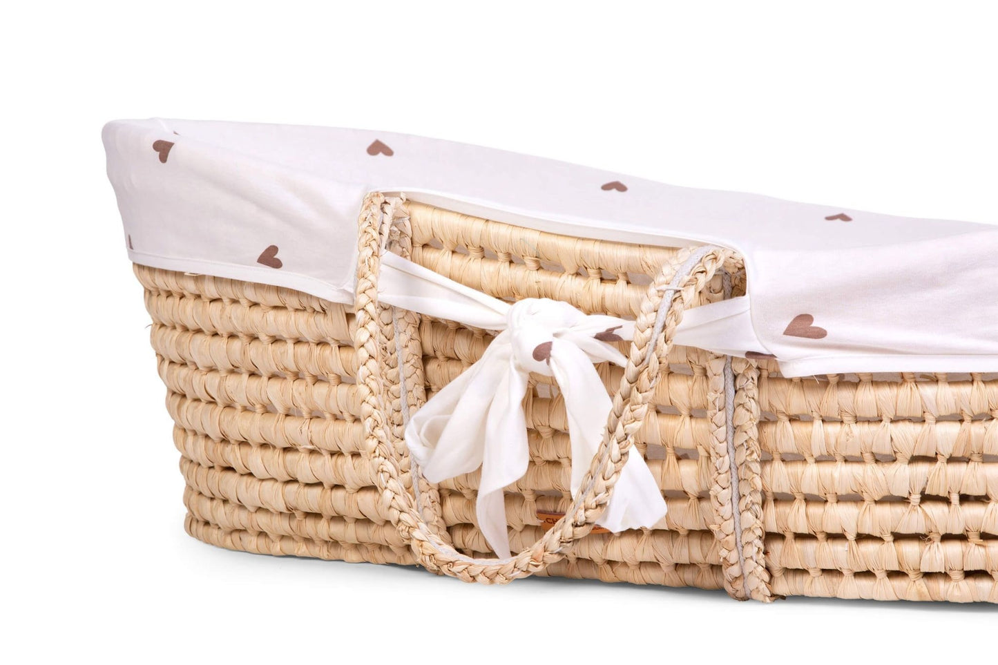 Moses Mand + Handvaten + Matras - Zacht Maïsschil - Naturel + Jersey Bekleding Hearts