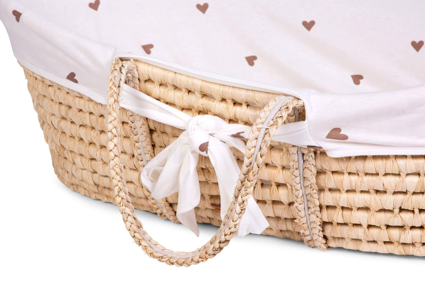 Moses Mand + Handvaten + Matras - Zacht Maïsschil - Naturel + Jersey Bekleding Hearts