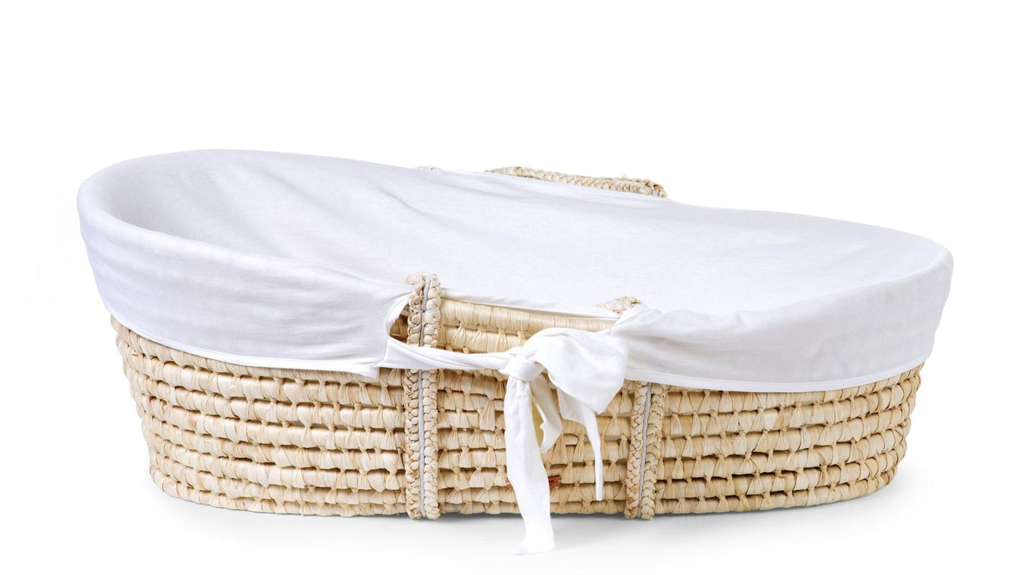Moses Mand + Handvaten + Matras - Zacht Maïsschil - Naturel + Jersey Bekleding Ecru