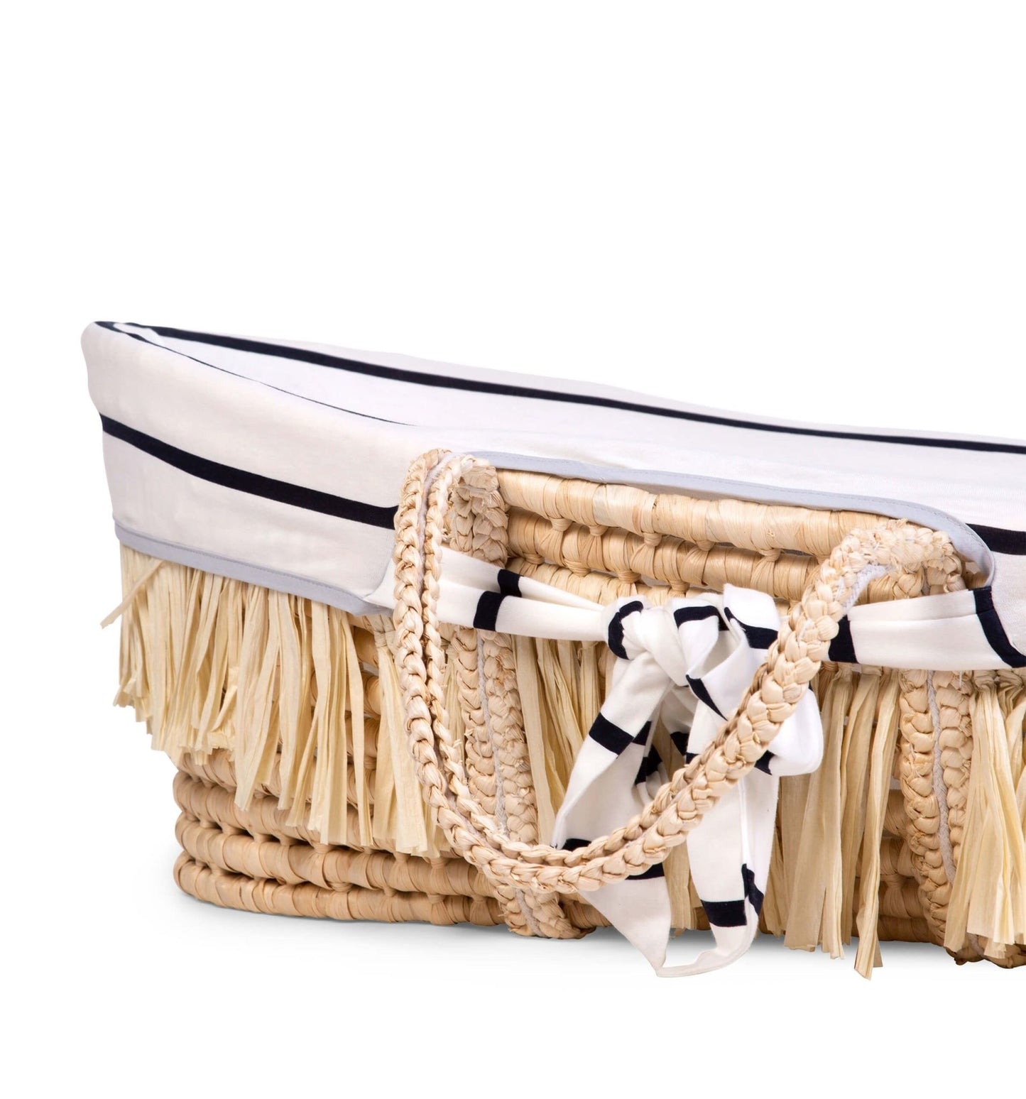 Moses Mand + Handvaten + Matras - Zacht Maïsschil + Raffia - Naturel + Jersey Bekleding Marin