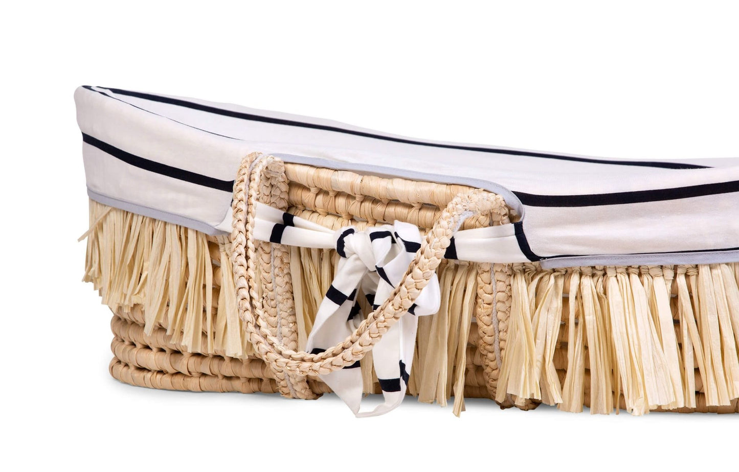 Moses Mand + Handvaten + Matras - Zacht Maïsschil + Raffia - Naturel + Jersey Bekleding Marin