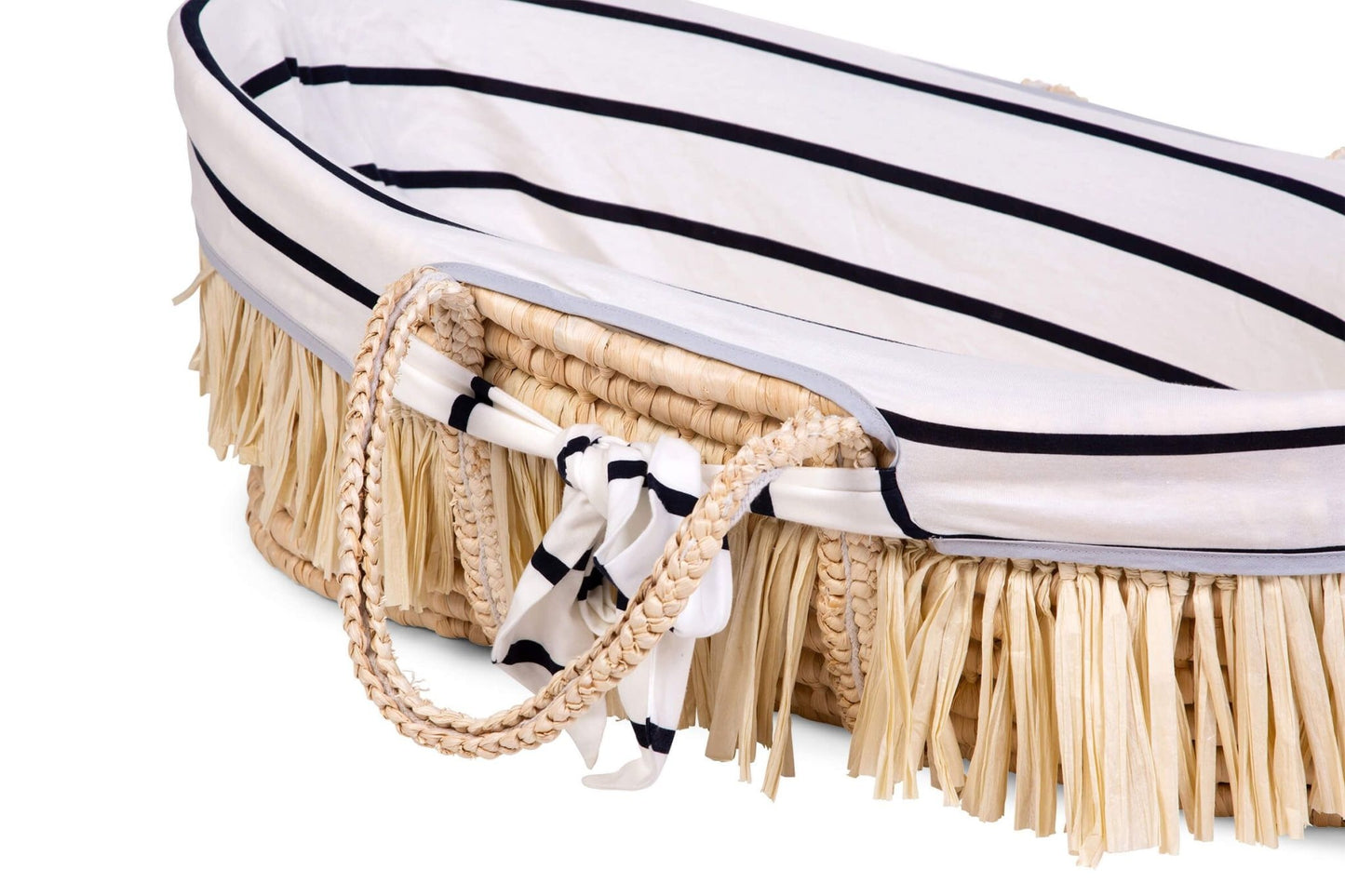 Moses Mand + Handvaten + Matras - Zacht Maïsschil + Raffia - Naturel + Jersey Bekleding Marin