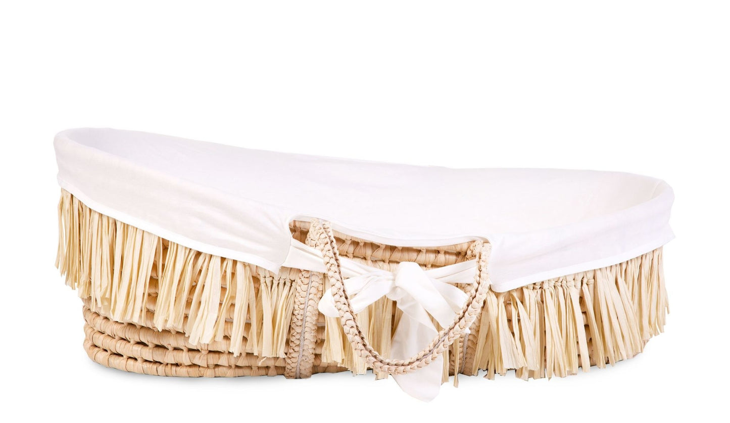 Moses Mand + Handvaten + Matras - Zacht Maïsschil + Raffia - Naturel + Jersey Bekleding Ecru
