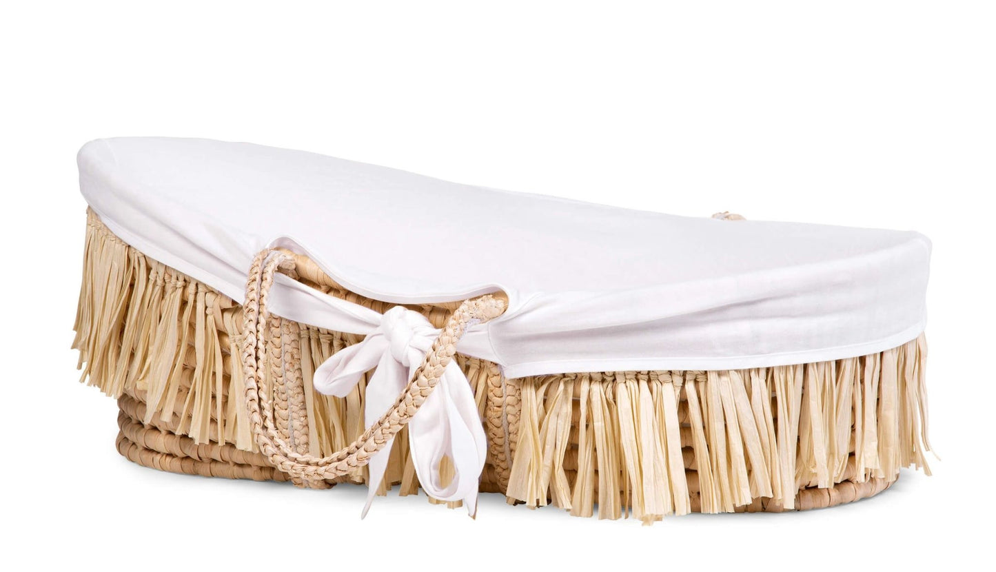 Moses Mand + Handvaten + Matras - Zacht Maïsschil + Raffia - Naturel + Jersey Bekleding Ecru