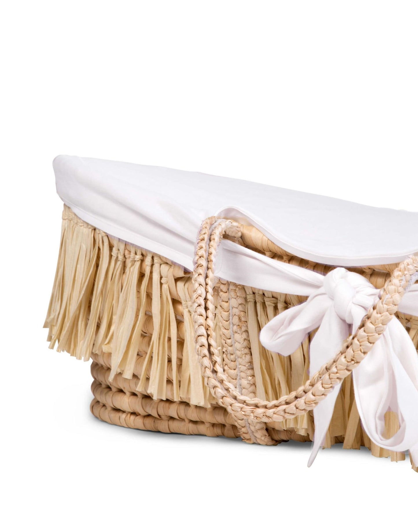 Moses Mand + Handvaten + Matras - Zacht Maïsschil + Raffia - Naturel + Jersey Bekleding Ecru