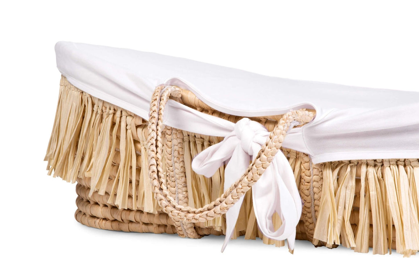 Moses Mand + Handvaten + Matras - Zacht Maïsschil + Raffia - Naturel + Jersey Bekleding Ecru