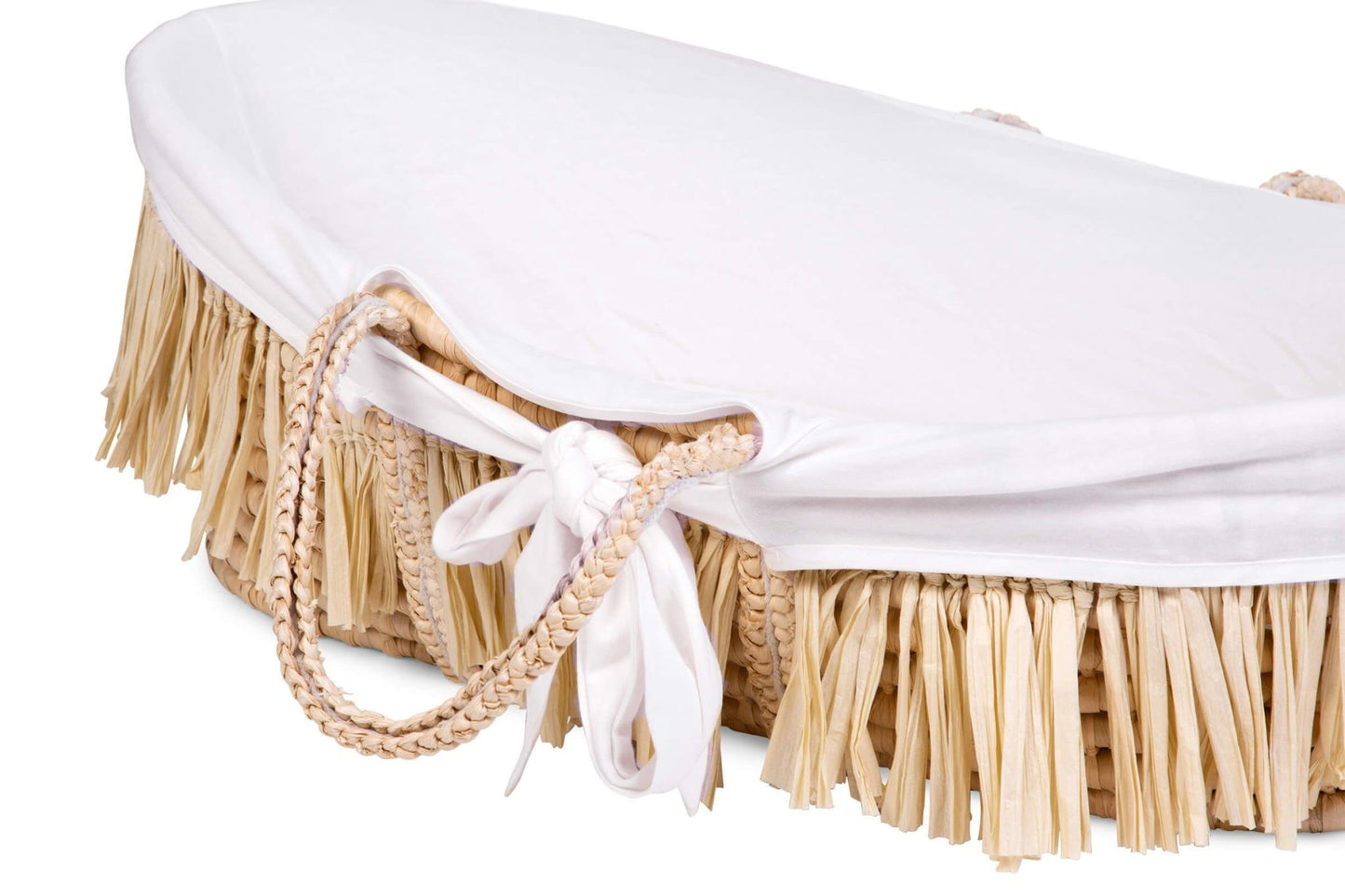 Moses Mand + Handvaten + Matras - Zacht Maïsschil + Raffia - Naturel + Jersey Bekleding Ecru