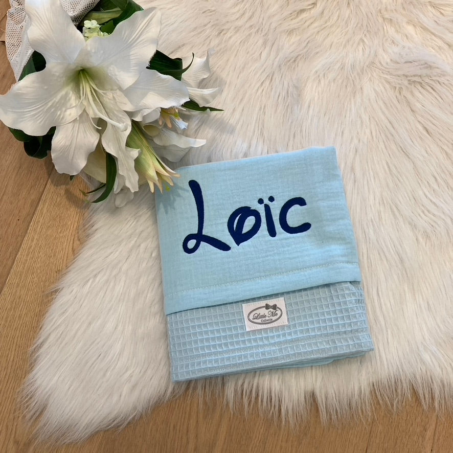 Warm Wafel Zomerdekentje met naam | Gepersonaliseerde | Sky Blue
