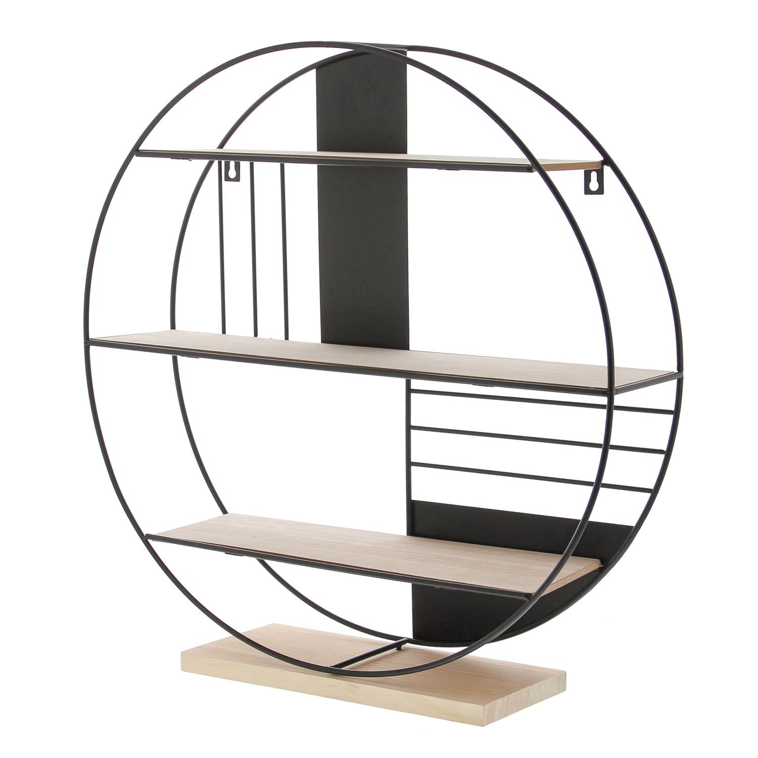 3-trap rond in zwart metaal en naturel hout op voet