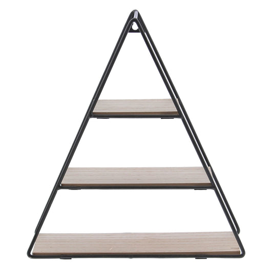 3-traps driehoek in zwart metaal en naturel hout medium