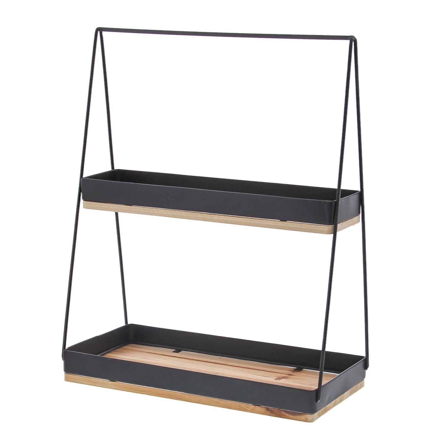 2-trap etagère zwart metaal en naturel hout